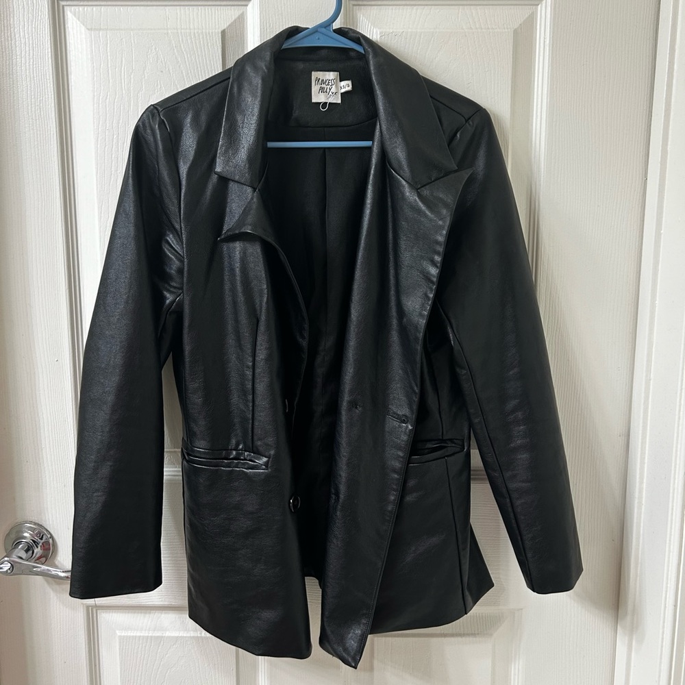 Faux leather blazer